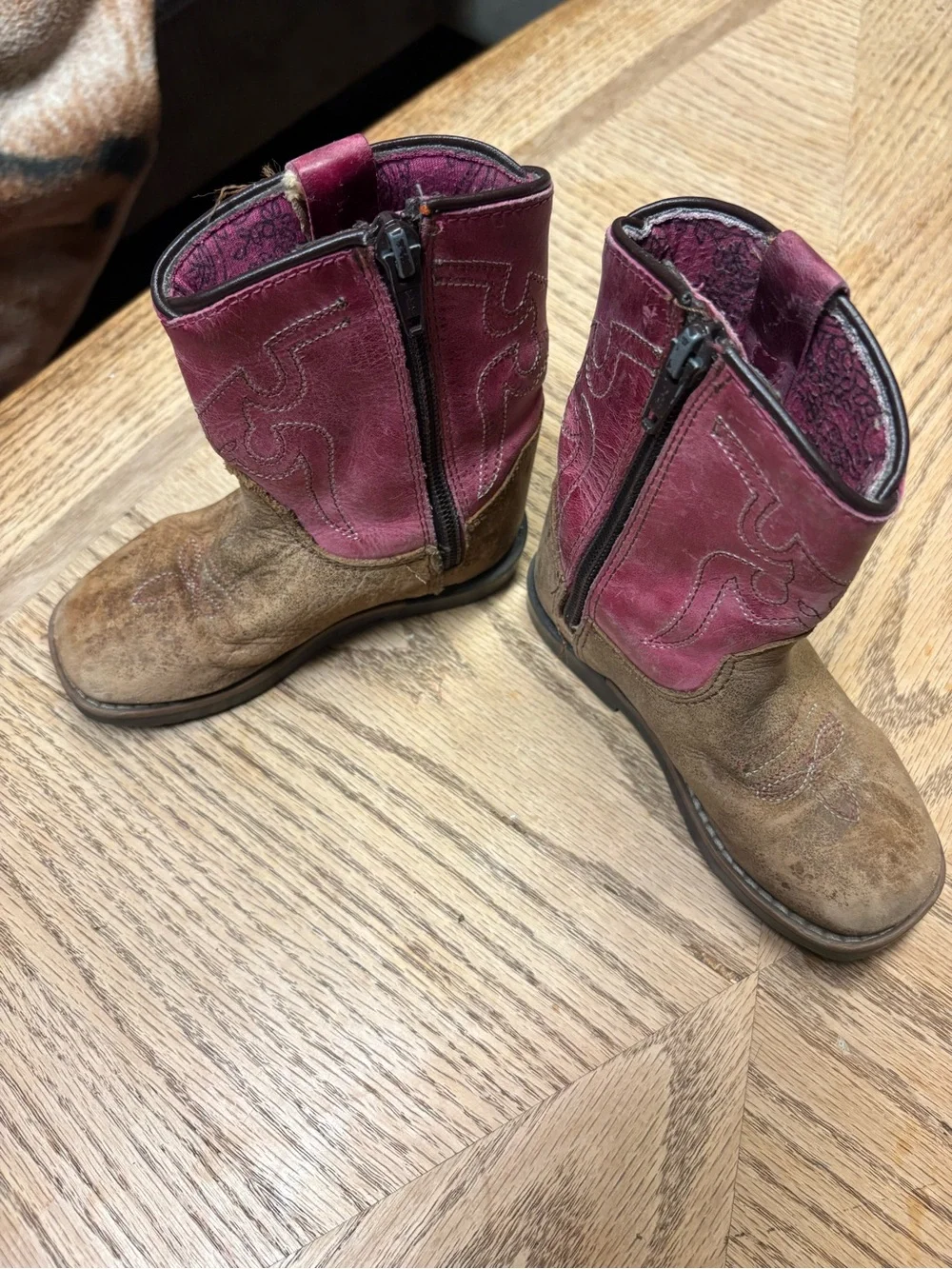 Shyanne Kids Brown and Pink Western Zip Boots